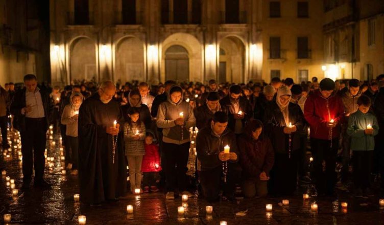 Fedeli uniti in preghiera: il rosario per Papa Francesco in piazza San Pietro